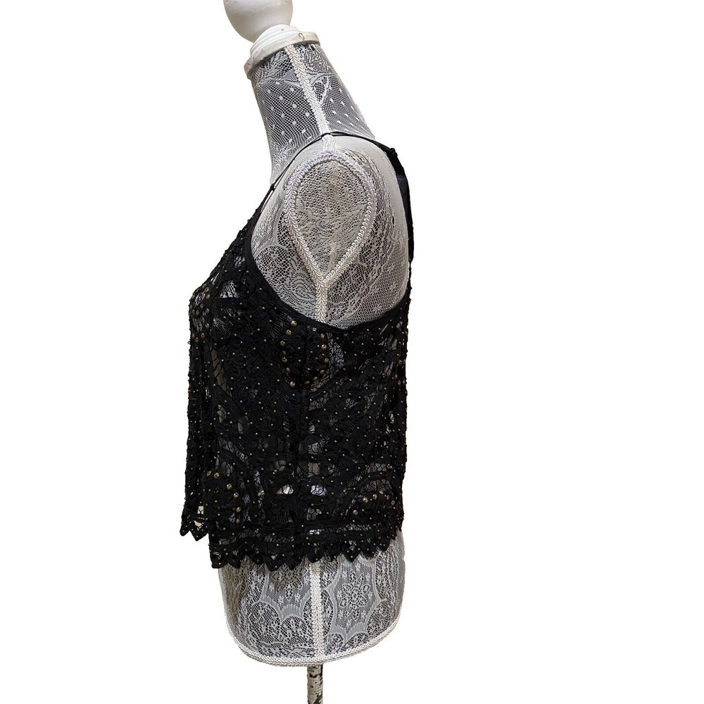 Free People Intimately Black Crochet Lace Cami Studded Tank Top Boho Festival S - Picture 14 of 15